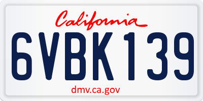 CA license plate 6VBK139