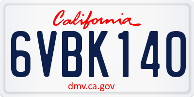 CA license plate 6VBK140