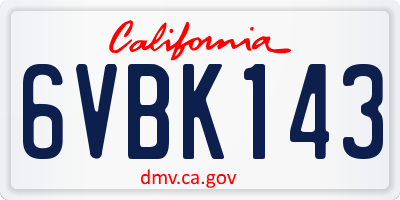 CA license plate 6VBK143