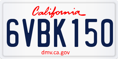 CA license plate 6VBK150