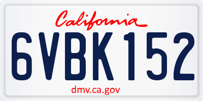 CA license plate 6VBK152