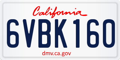 CA license plate 6VBK160