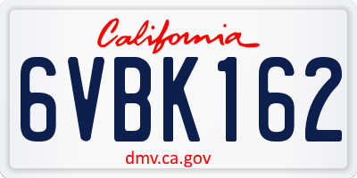 CA license plate 6VBK162