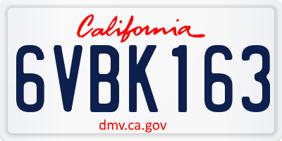 CA license plate 6VBK163