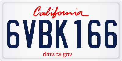 CA license plate 6VBK166
