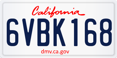 CA license plate 6VBK168