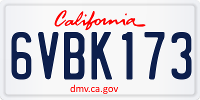 CA license plate 6VBK173