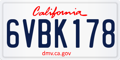 CA license plate 6VBK178