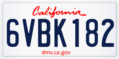 CA license plate 6VBK182