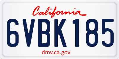 CA license plate 6VBK185