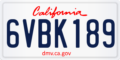 CA license plate 6VBK189