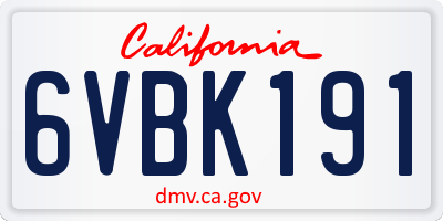 CA license plate 6VBK191