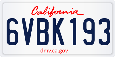 CA license plate 6VBK193