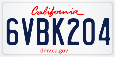 CA license plate 6VBK204