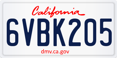 CA license plate 6VBK205