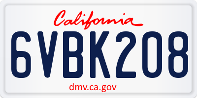 CA license plate 6VBK208