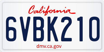 CA license plate 6VBK210
