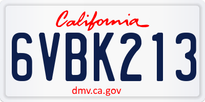CA license plate 6VBK213
