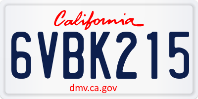 CA license plate 6VBK215