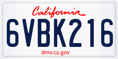 CA license plate 6VBK216