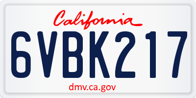 CA license plate 6VBK217