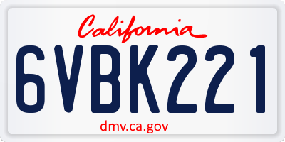 CA license plate 6VBK221