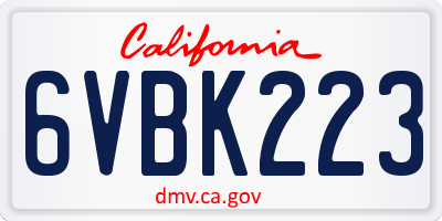 CA license plate 6VBK223