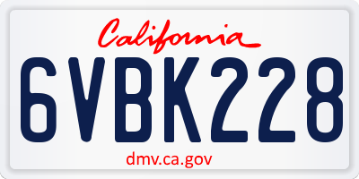 CA license plate 6VBK228