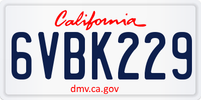 CA license plate 6VBK229