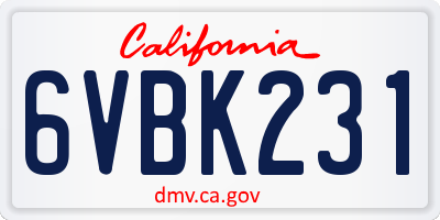 CA license plate 6VBK231