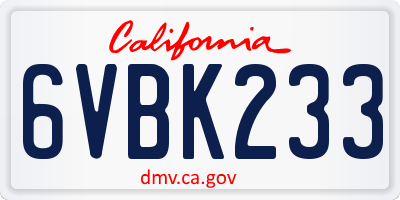 CA license plate 6VBK233