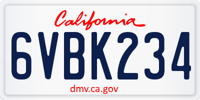 CA license plate 6VBK234