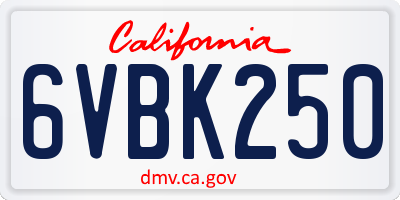 CA license plate 6VBK250