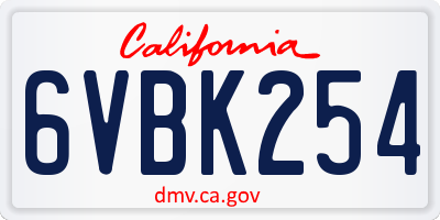 CA license plate 6VBK254