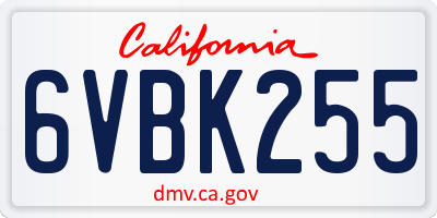 CA license plate 6VBK255