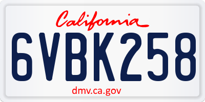 CA license plate 6VBK258