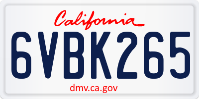 CA license plate 6VBK265