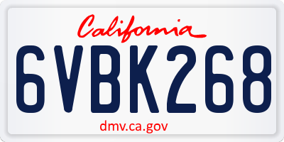 CA license plate 6VBK268
