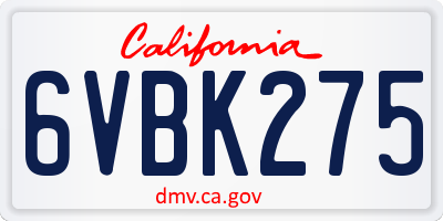 CA license plate 6VBK275