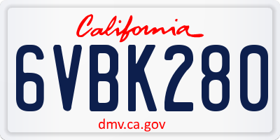 CA license plate 6VBK280