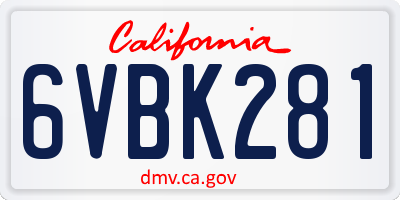 CA license plate 6VBK281