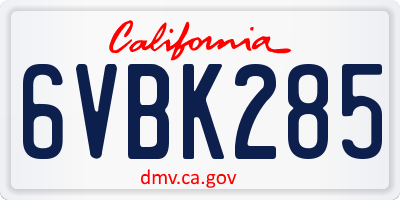 CA license plate 6VBK285