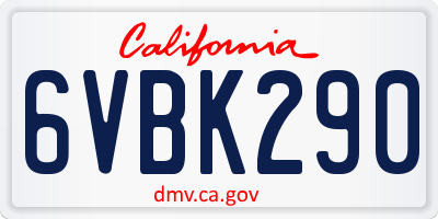 CA license plate 6VBK290
