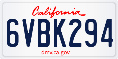 CA license plate 6VBK294