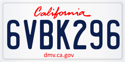 CA license plate 6VBK296