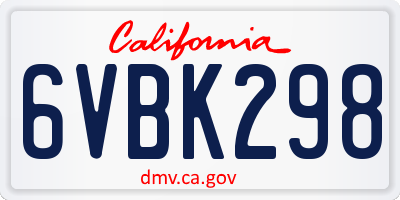 CA license plate 6VBK298