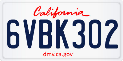 CA license plate 6VBK302