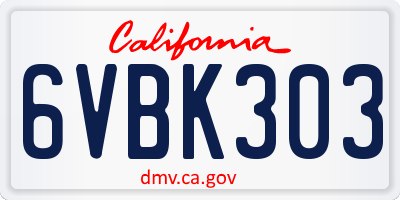 CA license plate 6VBK303