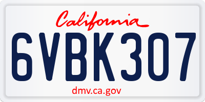 CA license plate 6VBK307