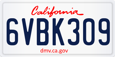 CA license plate 6VBK309